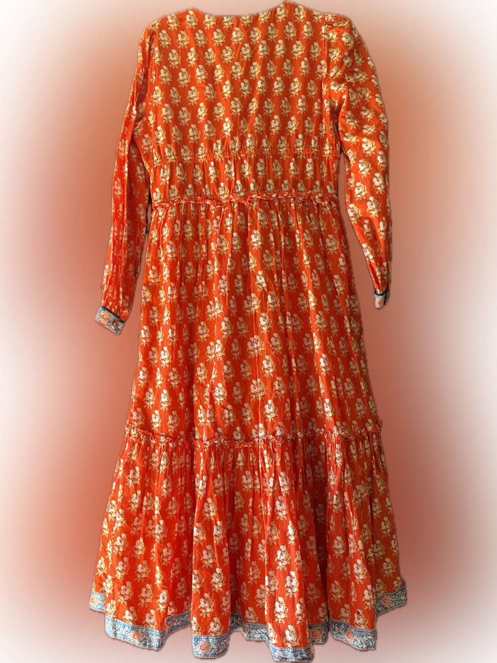 J. Crew Red Floral Long-Sleeve Maxi Dress with Blue Trim - Picture 4 of 5